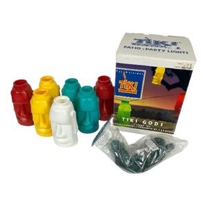 Tiki "Tiki Gods" Easter Island Blow Mold Party Lights Set of 7 Open Box